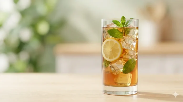 Refreshing iced tea with lemon and mint, a classic American drink.