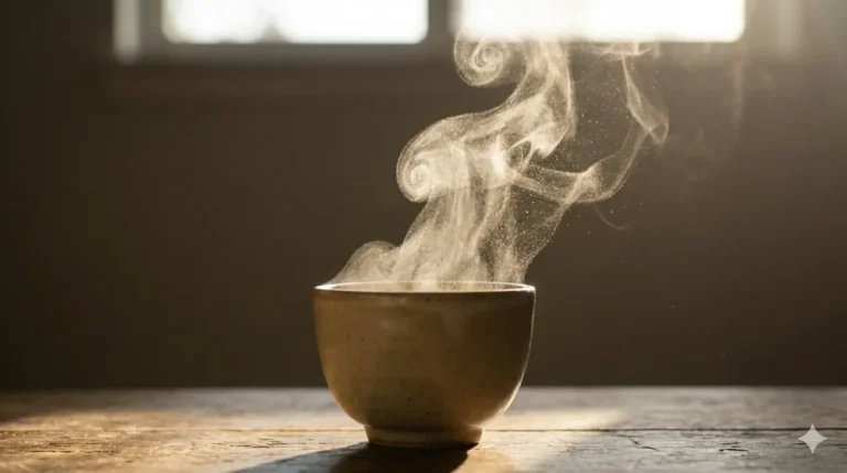 Steaming cup of tea on a wooden table, representing daily tea consumption.